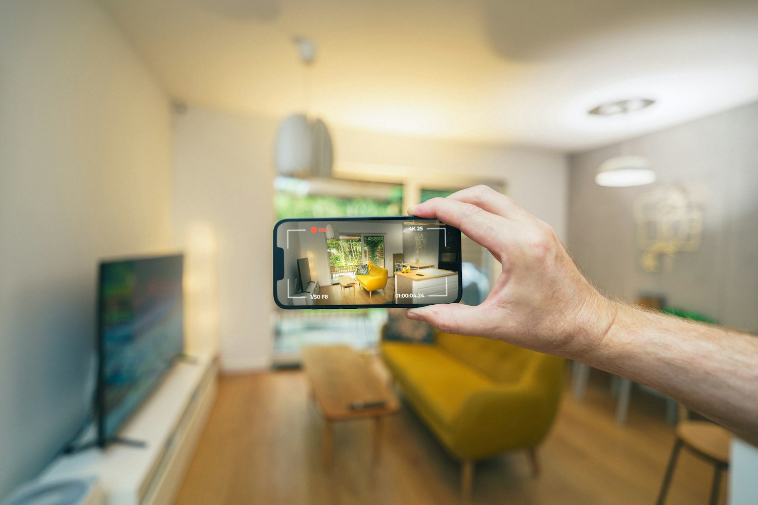 A phone held up to capture a room, the kind of simple visual input Quoto Graph turns into an instant estimate.